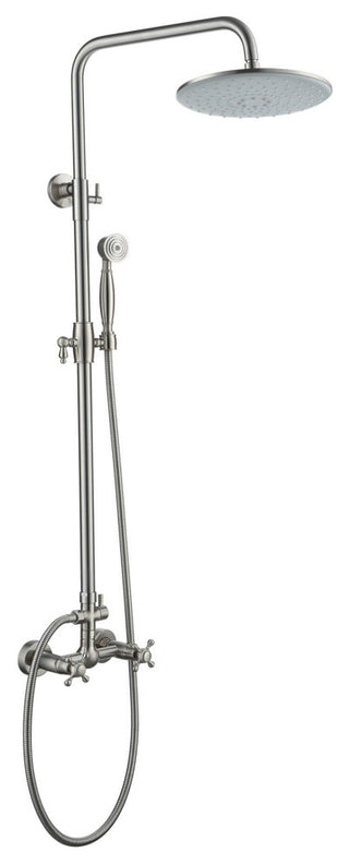 10inch Wall Mount Exposed Pipe Rainfall Shower System with Hand Shower, Brushed Nickel