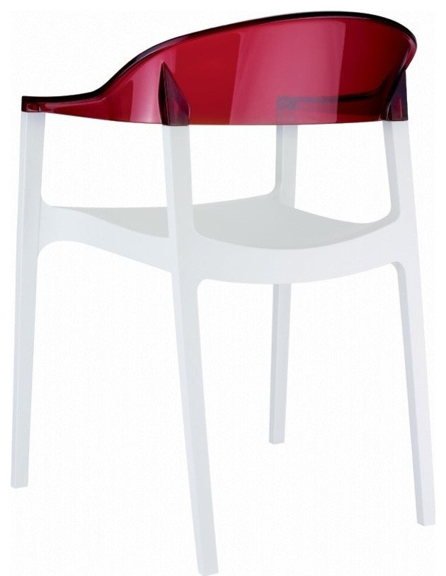 Carmen Modern Dining Chair White Seat Transparent Red Back, Set of 2, Red