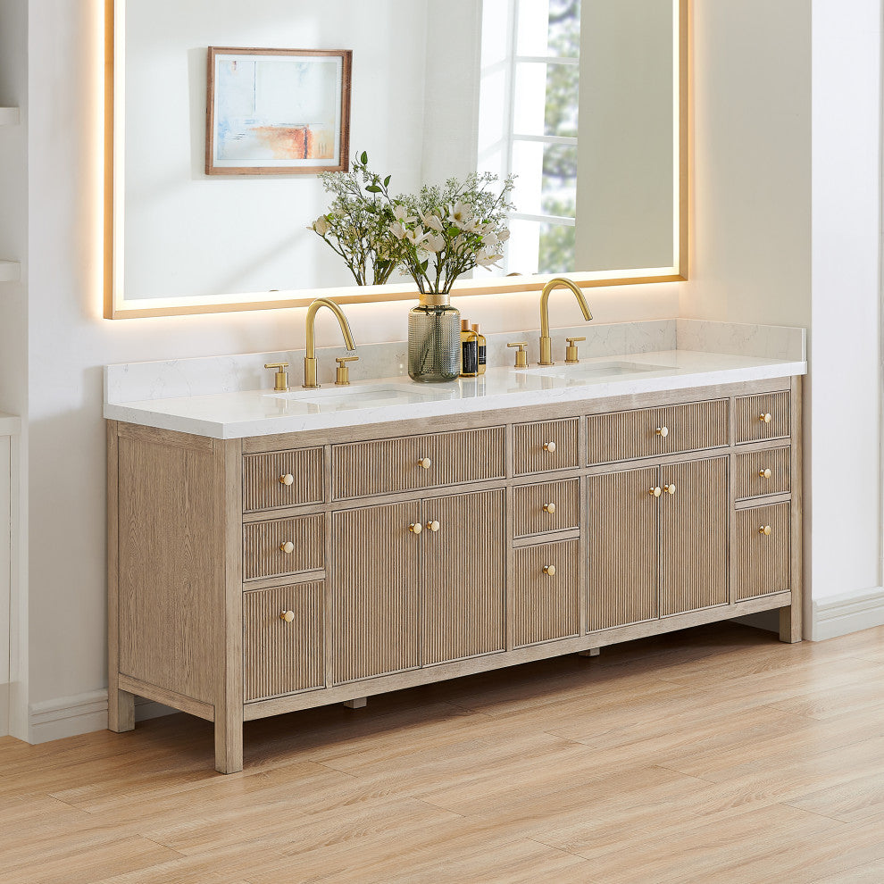 Cerrito Bathroom Vanity, Natural Oak, 84" Double, without Mirror