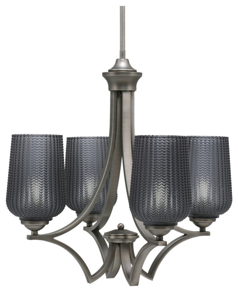 Zilo Uplight, 4 Light, Chandelier, Graphite Finish With 5" Smoke Textured Glass