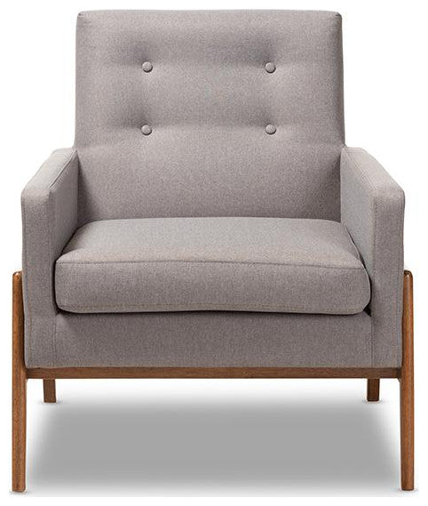 Perris Mid-Century Modern Gray Upholstered Walnut Wood Lounge Chair