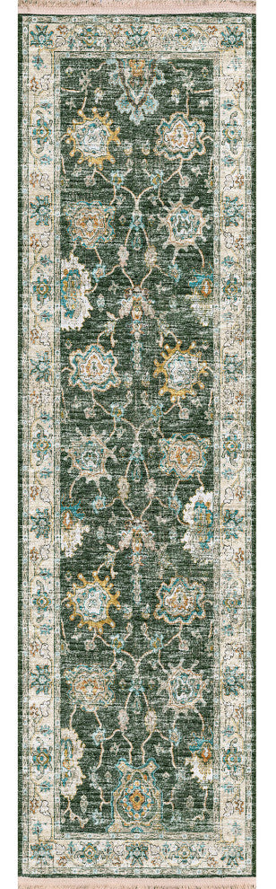 Indoor/Outdoor Marbella MB6 Olive Machine Washable 2'3" x 10' Runner Rug