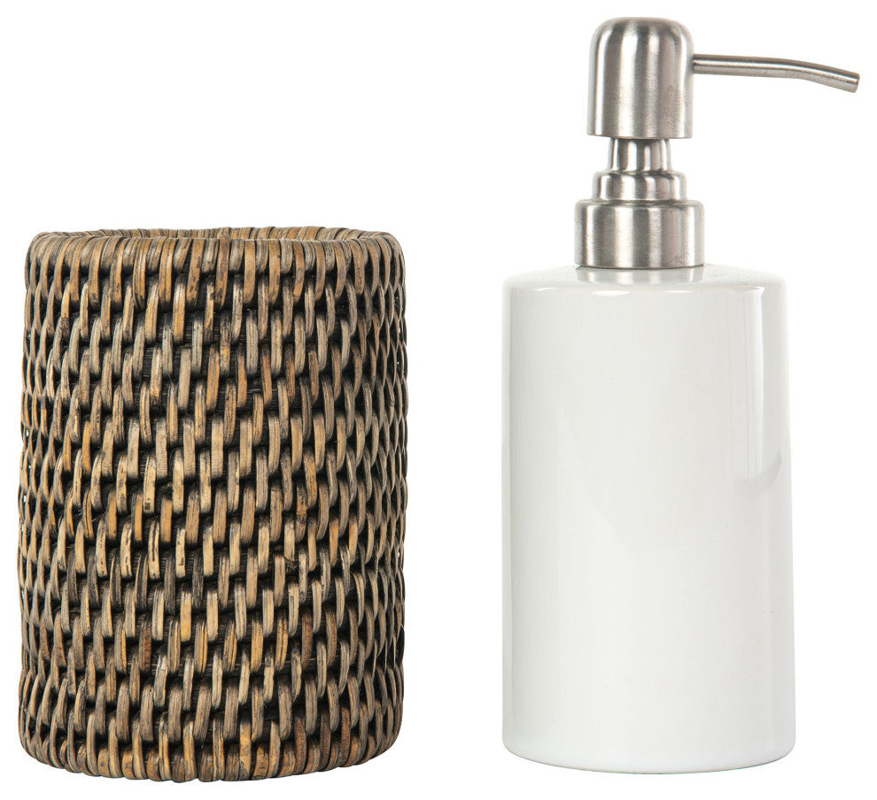 La Jolla Rattan Liquid Soap Dispenser, Black Wash