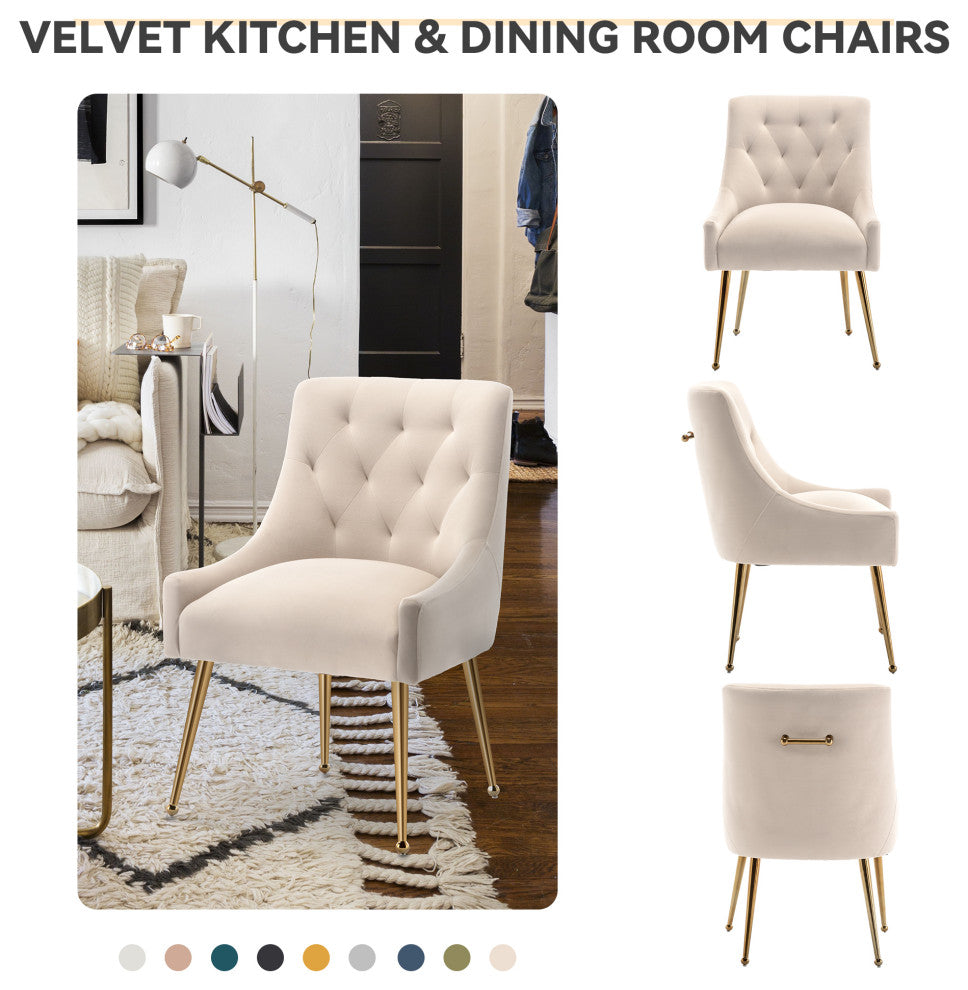 SEYNAR Elegant Velvet Dining Chairs Set of 2, Tufted Upholstered Accent Chair, Beige