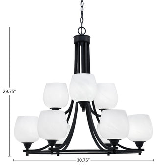 Paramount 9-Light Chandelier, Matte Black, 6" White Marble Glass