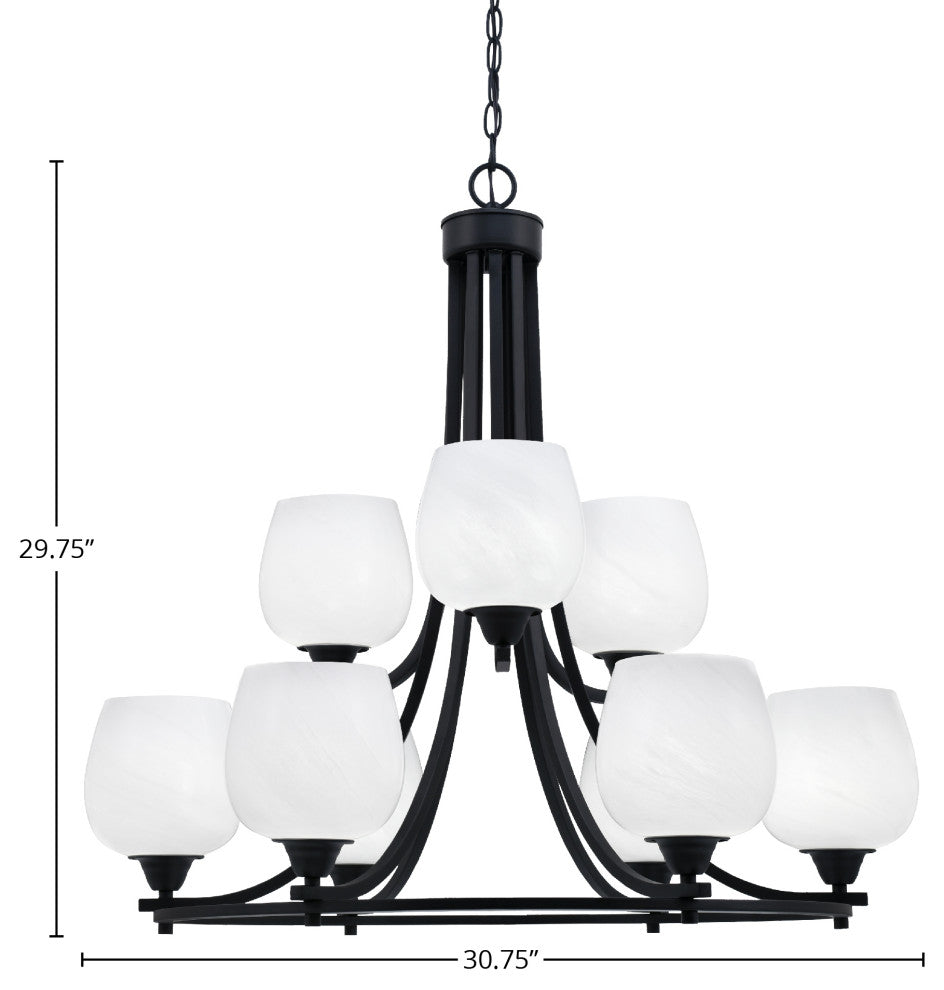 Paramount 9-Light Chandelier, Matte Black, 6" White Marble Glass