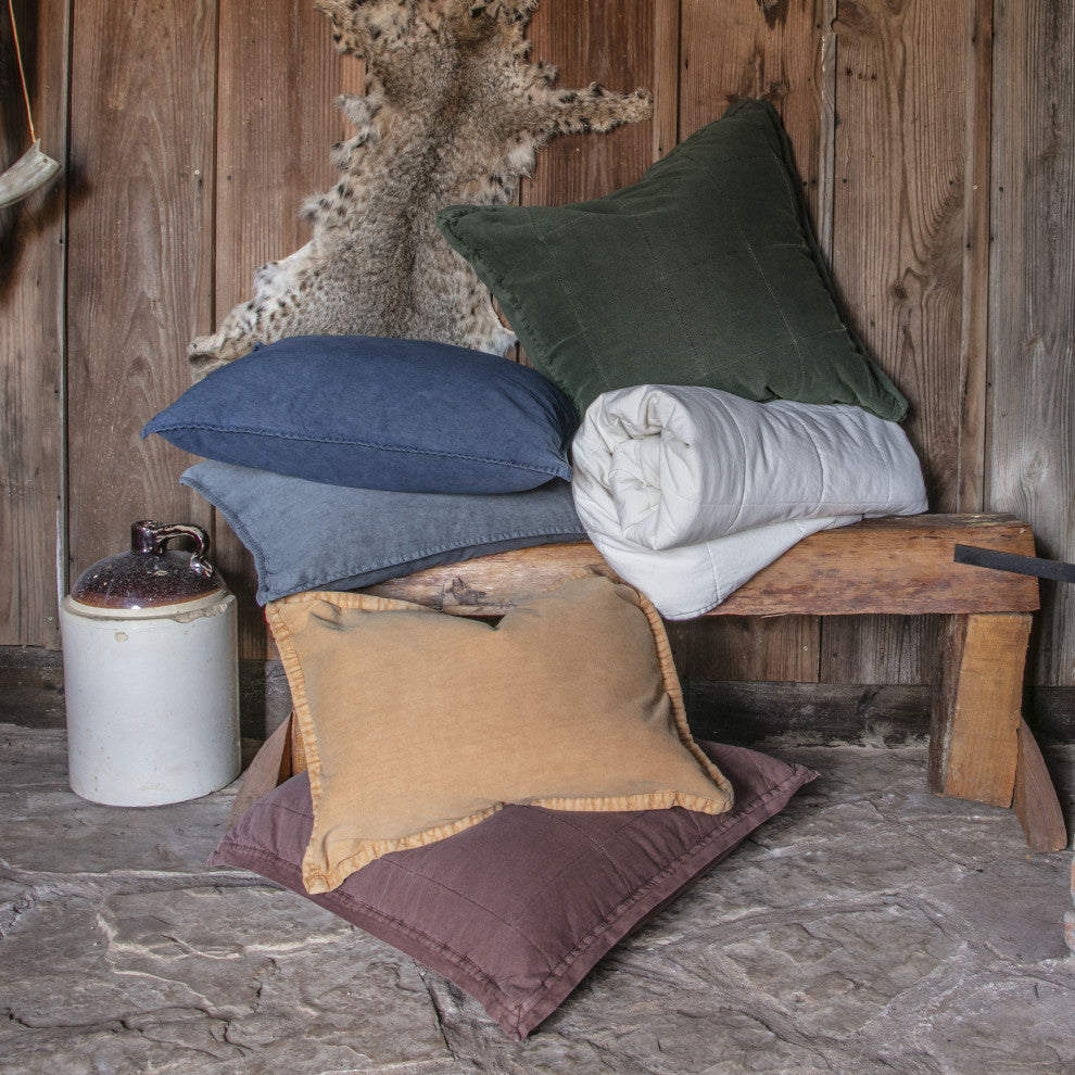 Stonewashed Cotton Canvas Coverlet Set, 3 Piece, Denim, King