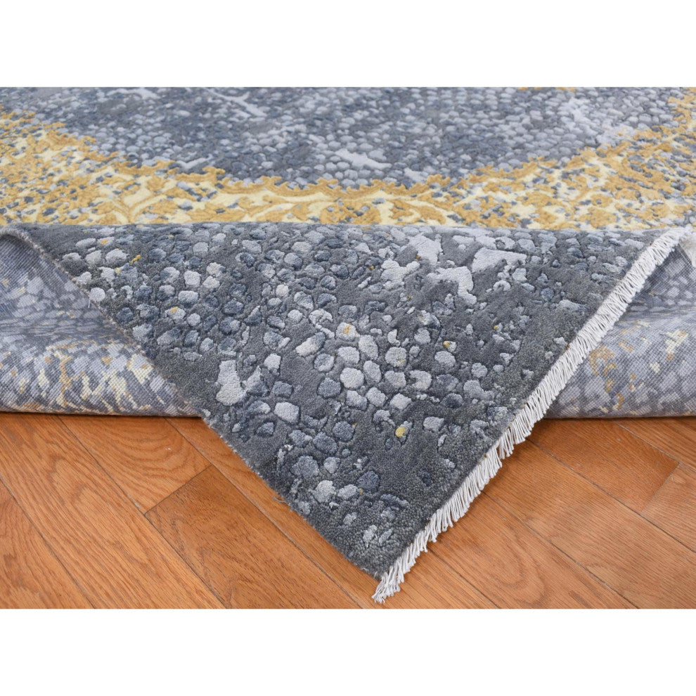 Carbon Gray Persian Medallion Design Wool and Silk Hand Knotted Rug 9'x11'10"