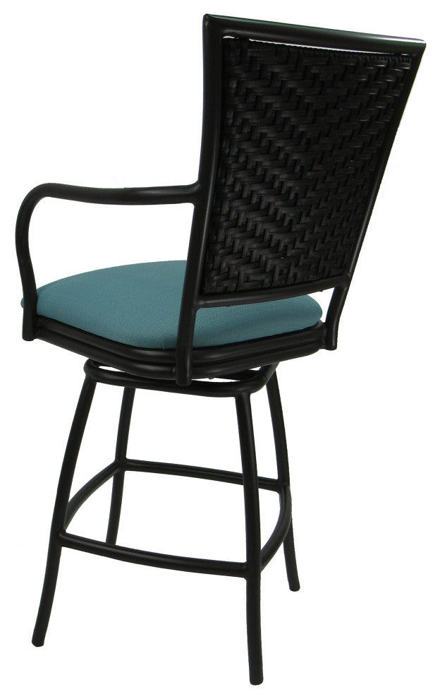 Set of 3, Outdoor/Indoor Swivel Bar Stools Erin, Aqua Linen on Brown, 26"