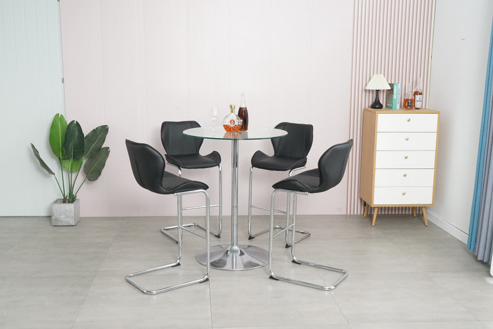 Modern PU 4 Bar chairs with Metal Legs for Dining,kitchen and Bar, Black