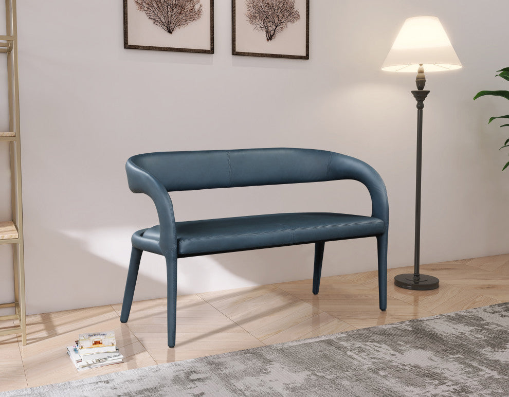 Sylvester Faux Leather Bench, Navy