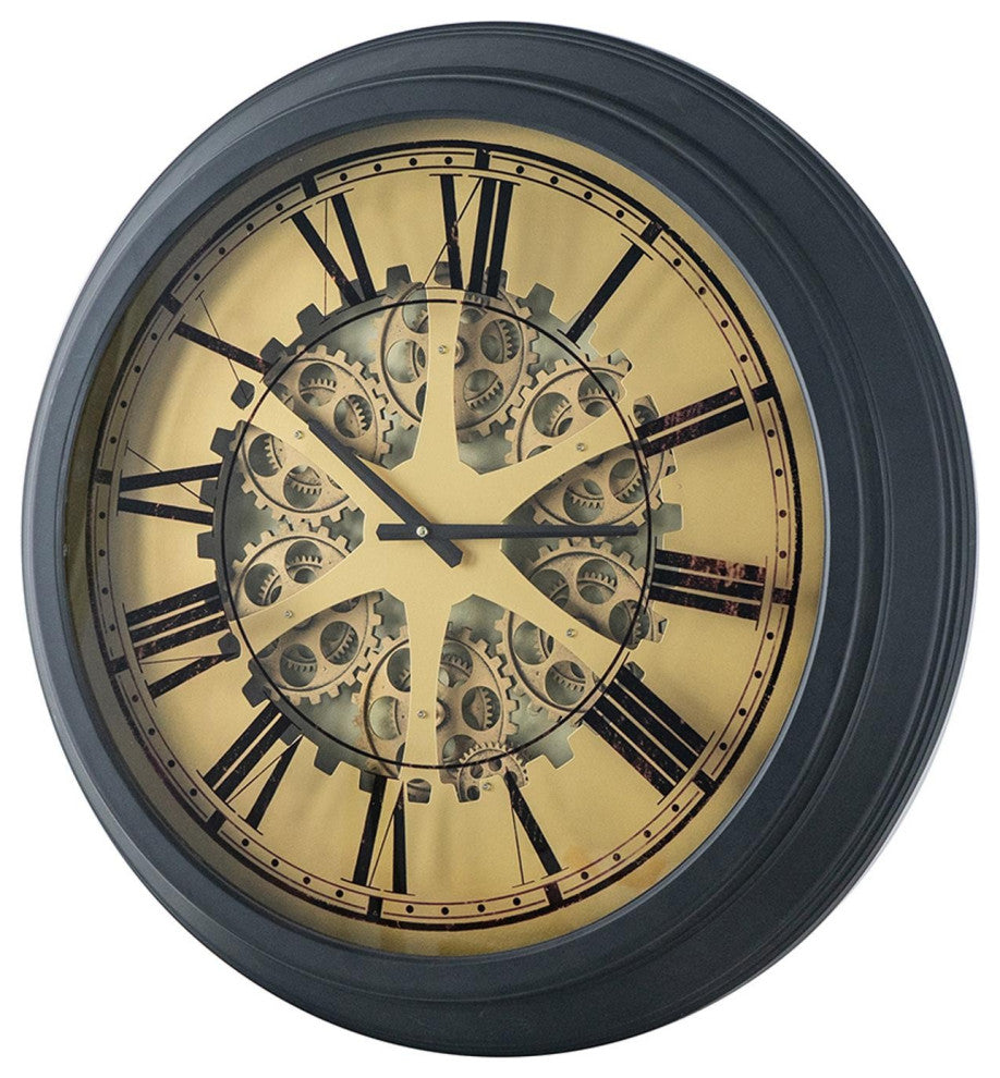 Black and Copper Exposed Gears Round Wall Clock