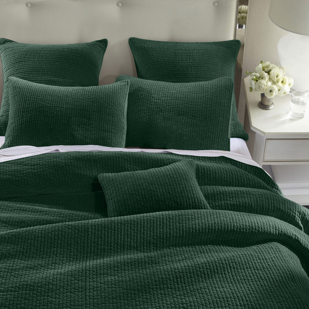 Stonewashed Cotton Velvet Quilt Set, Full/Queen, Emerald, 3 Piece