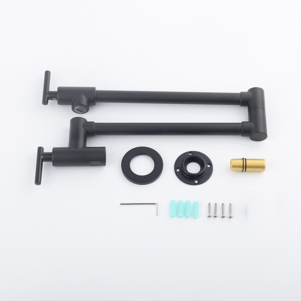 TATEUS Pot Filler Wall Mounted Kitchen Faucet, Matte Black