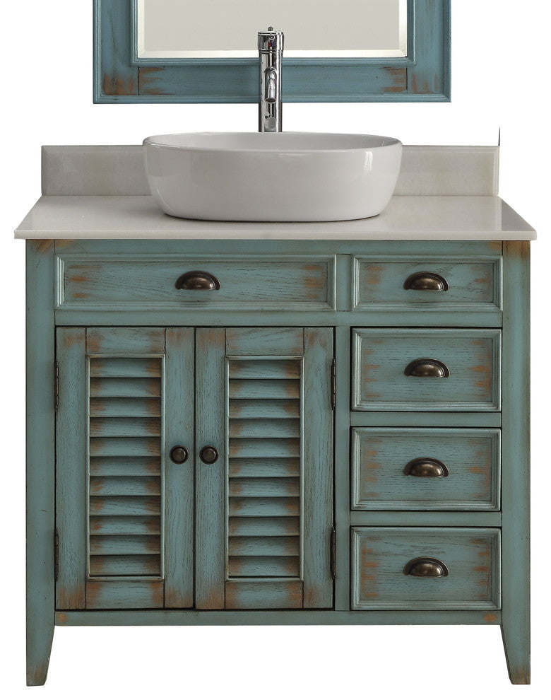 36" Distress Blue Abbeville Vessel Sink Vanity Cf-78886Bu