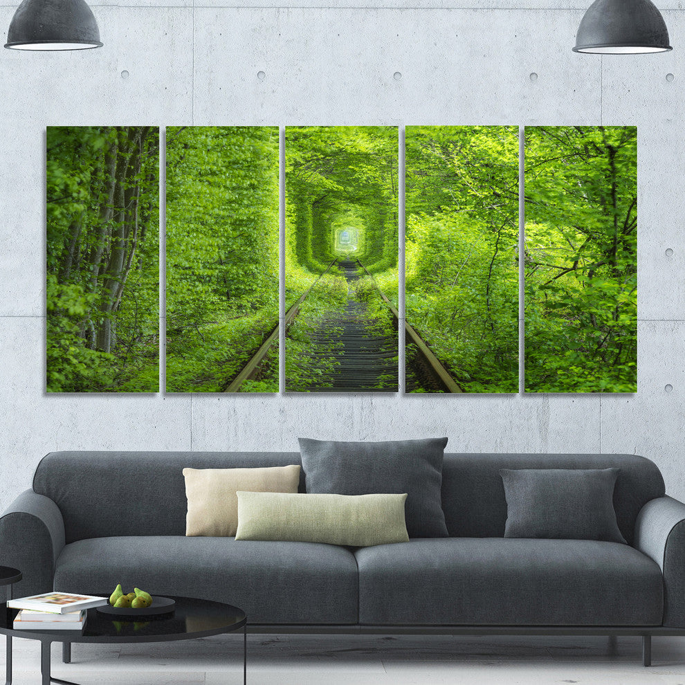 Forest around Rail Way Tunnel, Landscape Canvas Art Print, 60"x28", 5 Panels