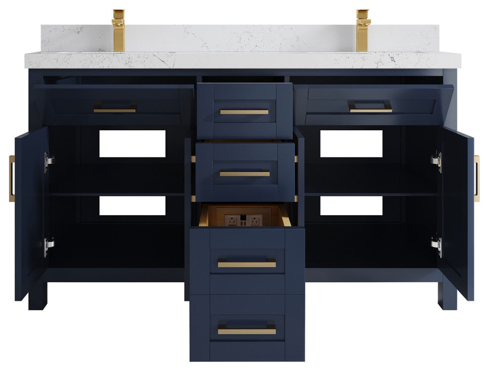 Cambridge 60 Double Bathroom Vanity in Hale Navy Blue, 2" Empira White Top