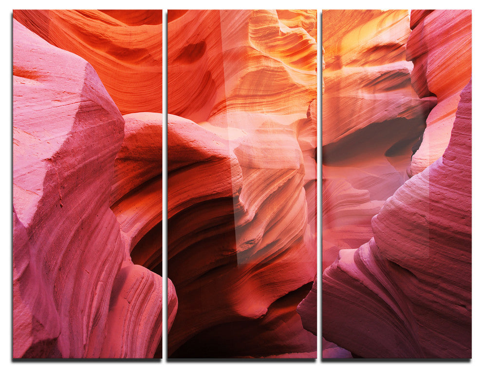 "Orange Red Antelope Canyon" Photo Metal Wall Art, 3 Panels, 36"x28"