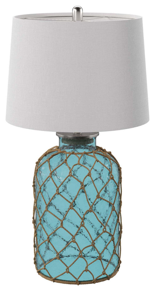 Montego bay seeded glass and netting with white linen shade