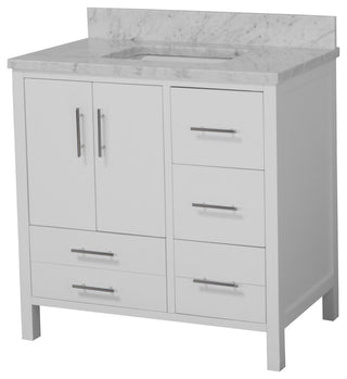 California 36" Bathroom Vanity, White, Carrara Marble