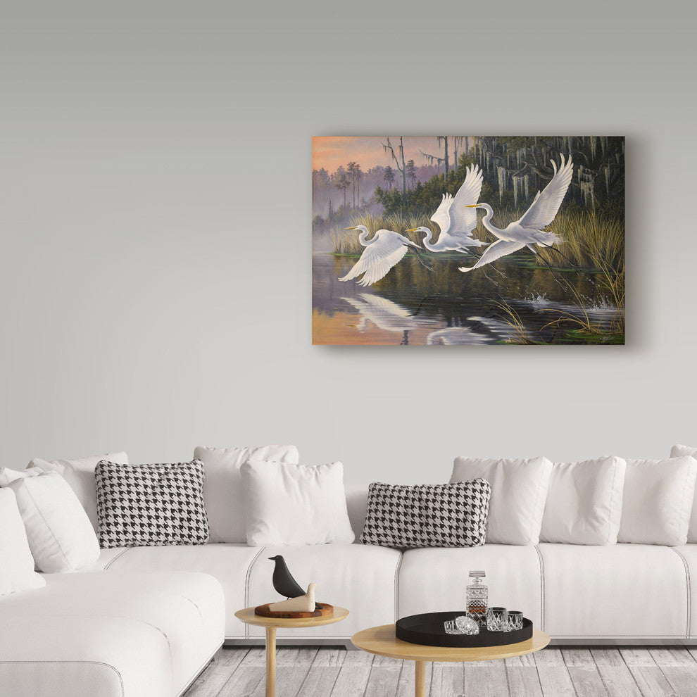 Wilhelm Goebel 'Morning Departure Egrets' Canvas Art, 19"x12"