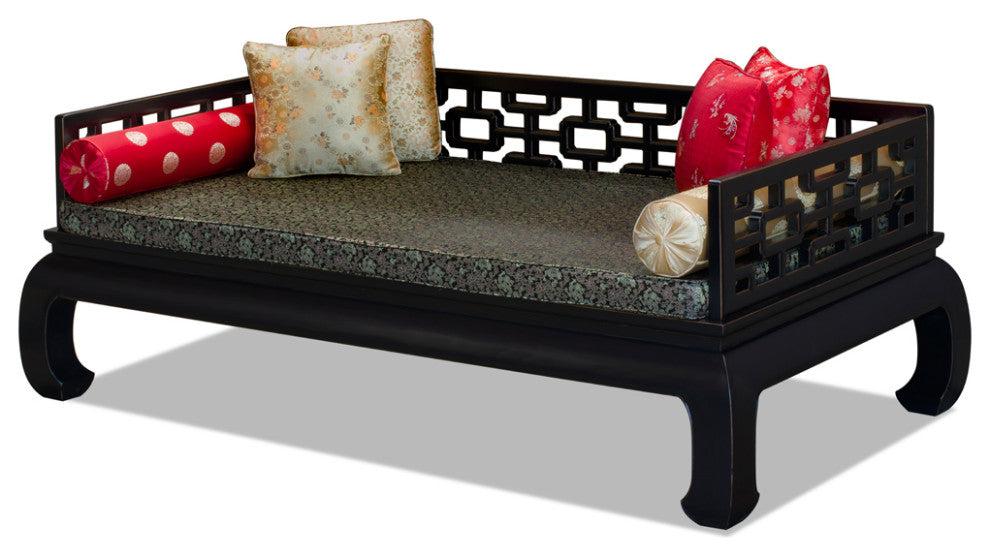 Distressed Black Elmwood Chinese Ming Day Bed