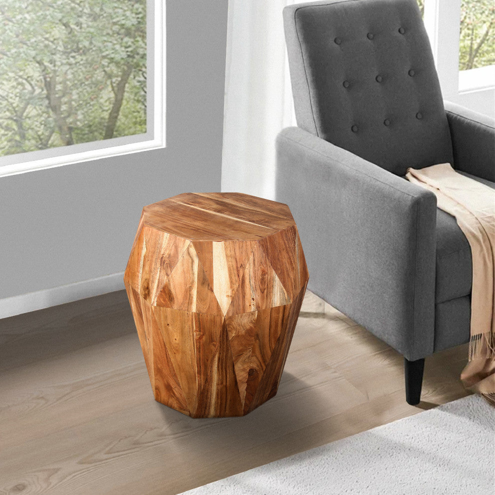 Bon 22" End Table Solid Acacia Wood Octagon Top Natural Brown Finish