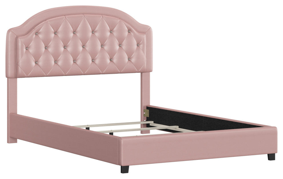 Karley Upholstered Bed, Pink Faux Leather, Full