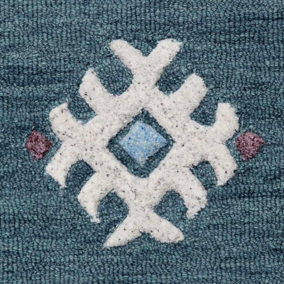 7" Round Blue Bordered Motif Area Rug