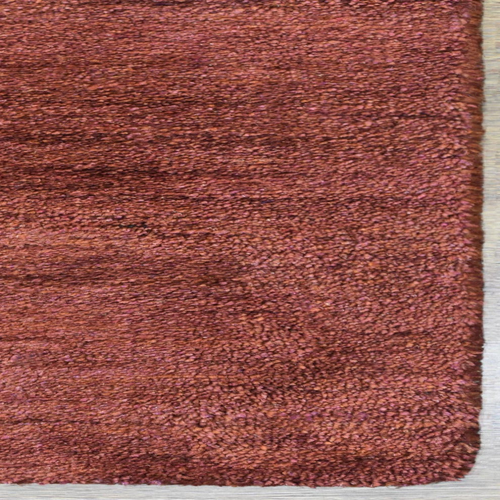 Hand Knotted Loom Silk Mix Area Rug Solid Dark Orange