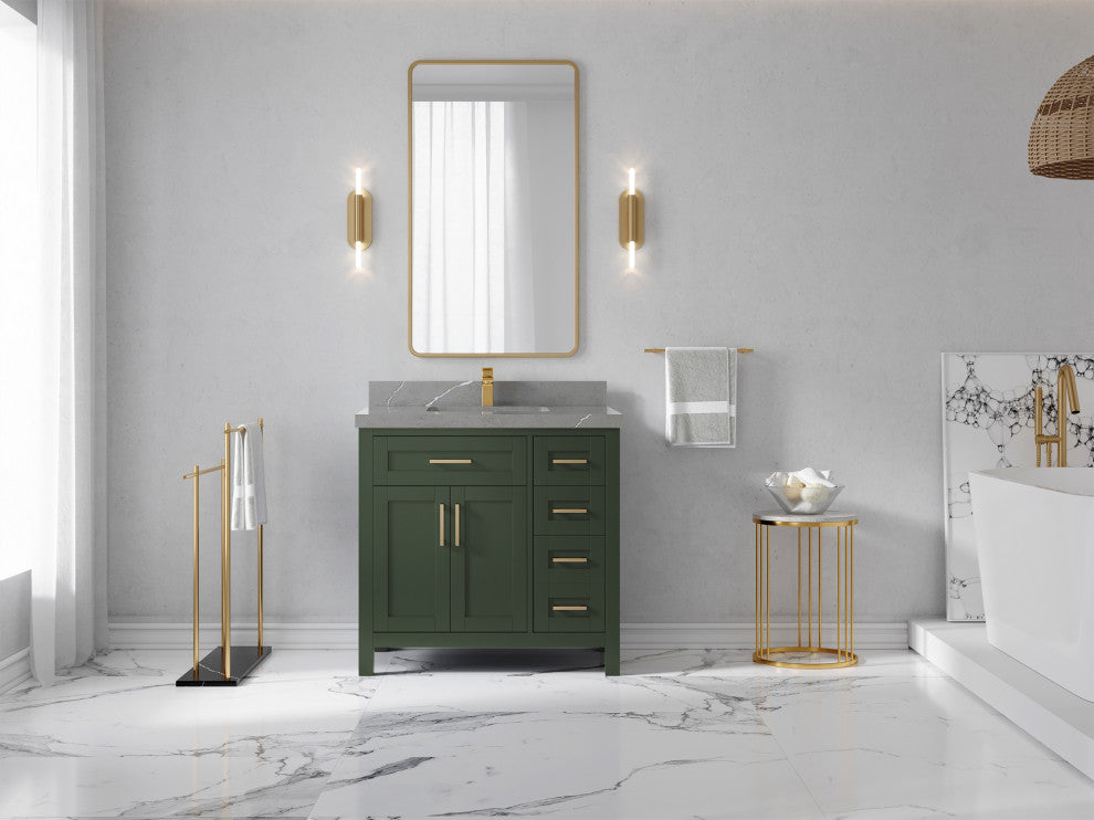 Cambridge 36 Center Sink Bath Vanity in Pewter Green 2" Piatra Gray
