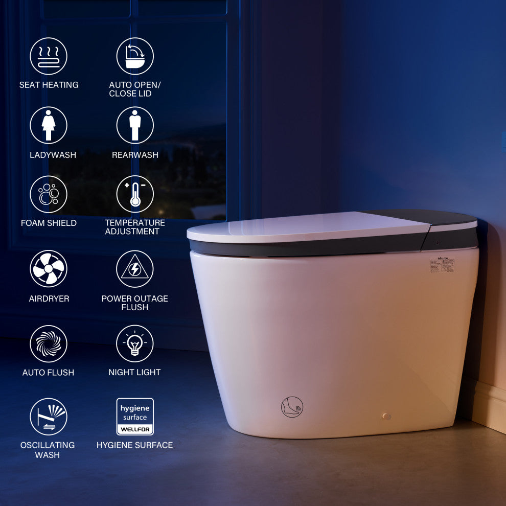 Smart Toilet with Remote Control, Heated Seat, LED Display, and Automatic Flush