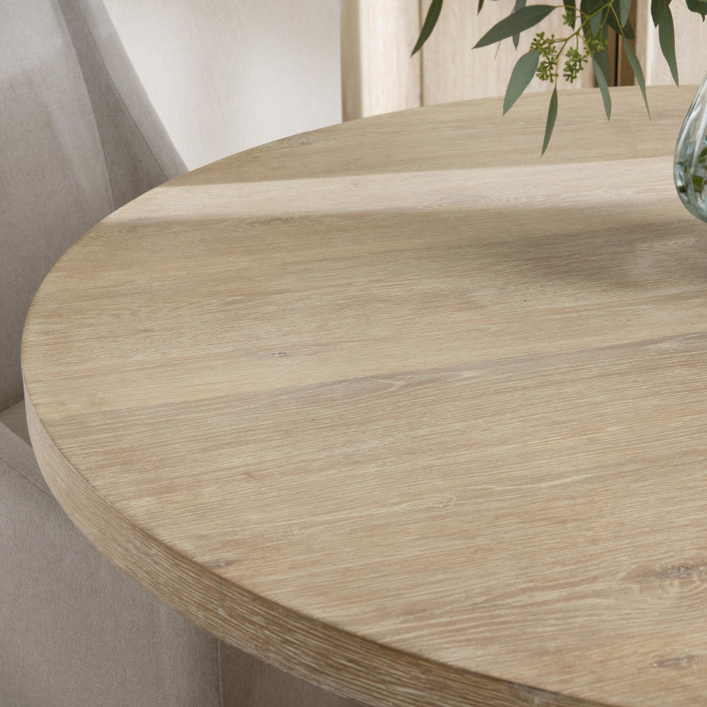 Tiber Oak Wood Round Dining Table, 55", Whitewash