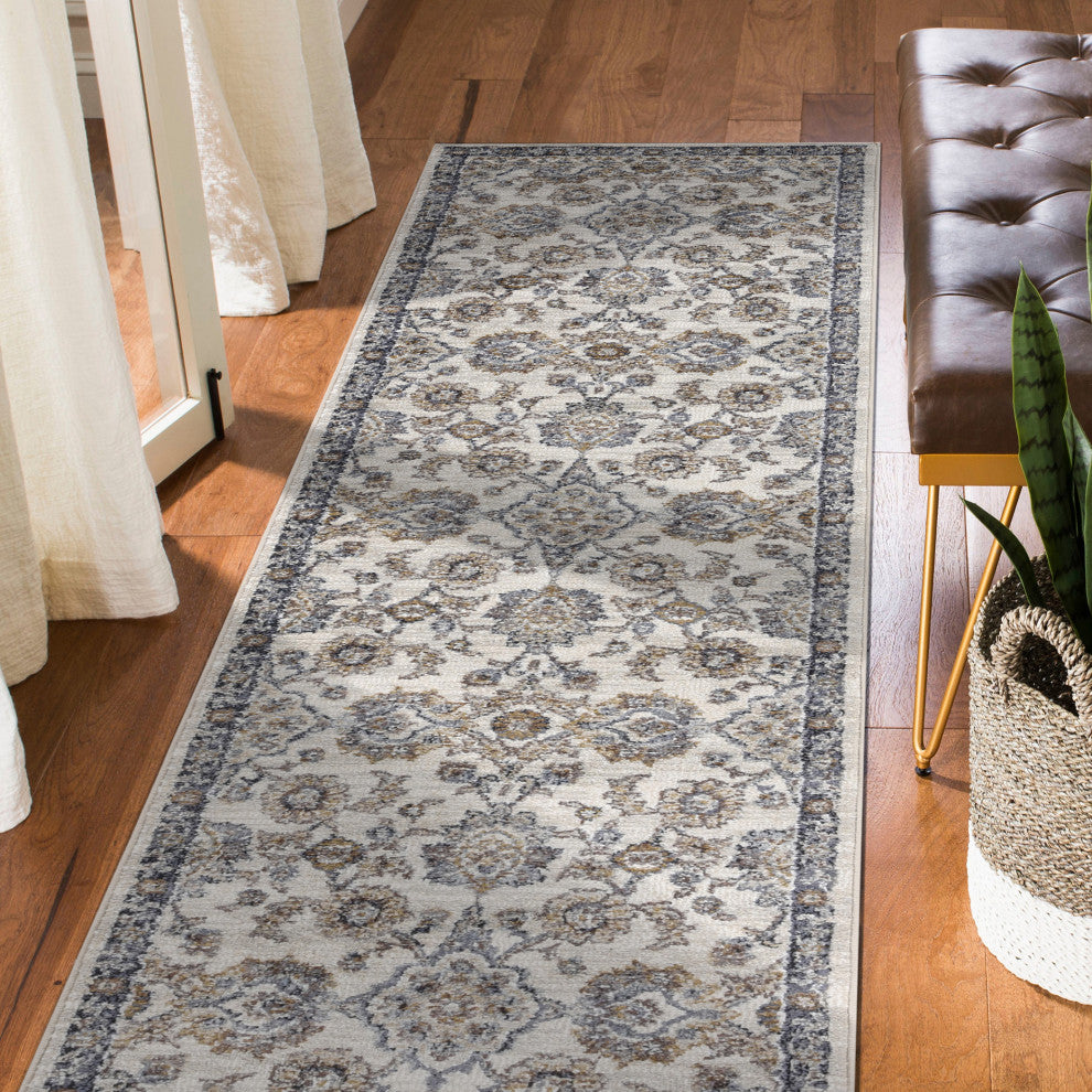 Jordan Bea Power-Loomed Polypropylene Area Rug, Ivory/Charcoal, 2'7" X 10"
