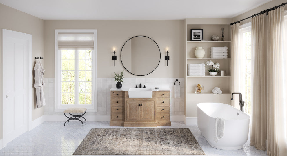 Fermo Bath Vanity, Weathered Fir, 60", White Stone Top, Single Sink, Freestanding
