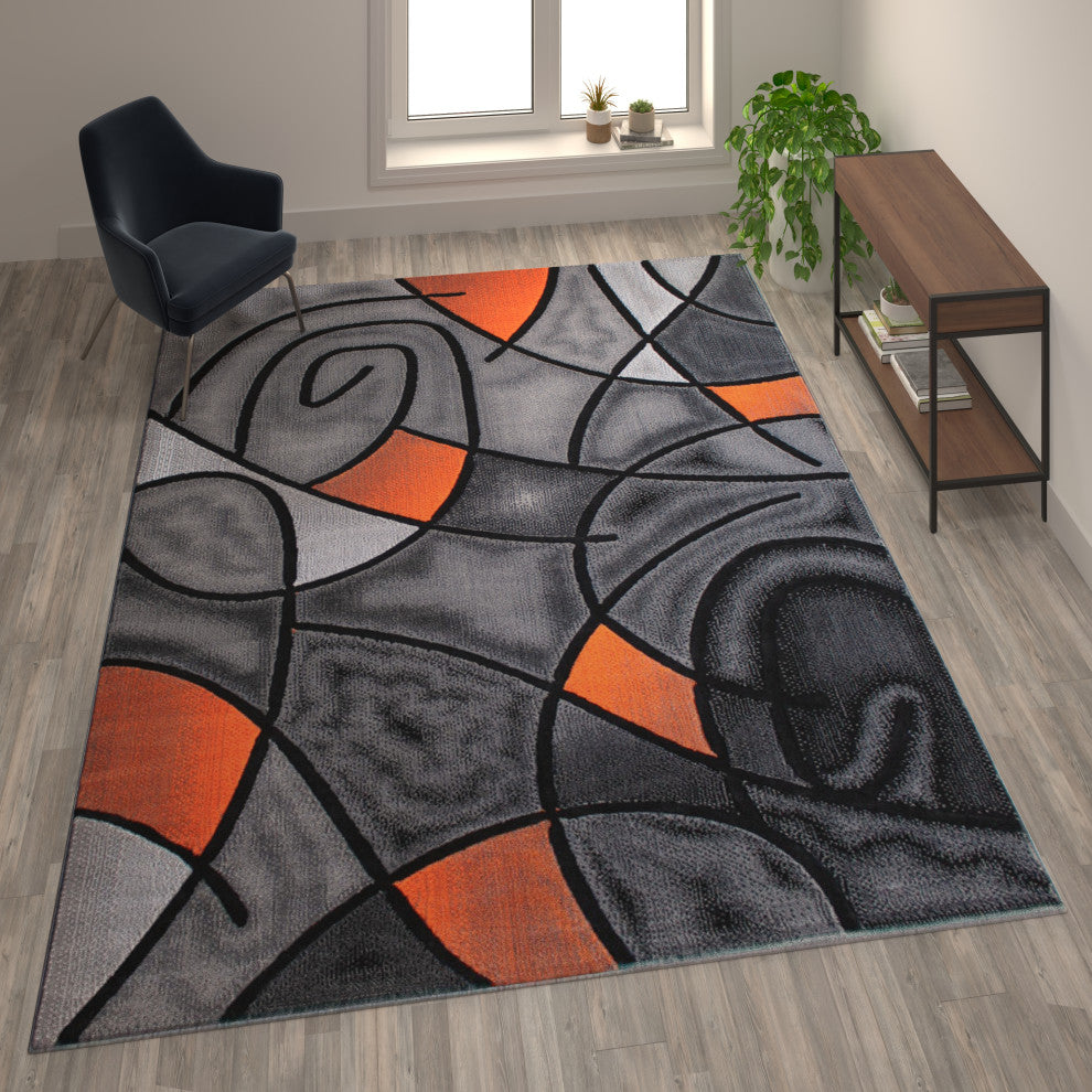 Angie Collection Rectangle 8' x 10' Abstract Area Rug, Orange