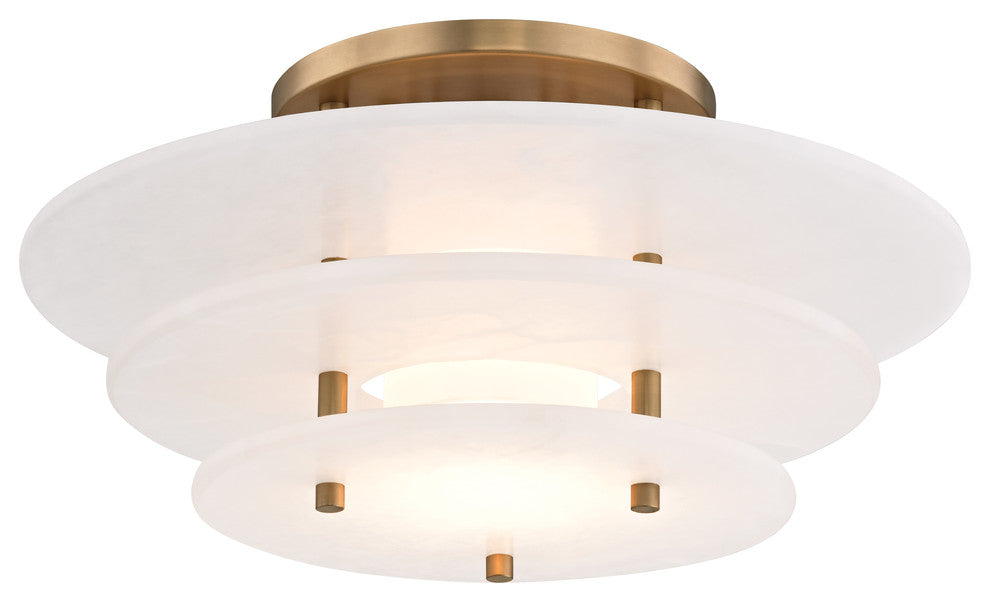Gatsby 16" LED Flush Mount, Aged Brass Finish, White Opal Alabaster