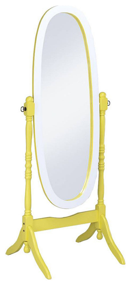 Pretty Yellow and White Cheval Standing Oval Mirror
