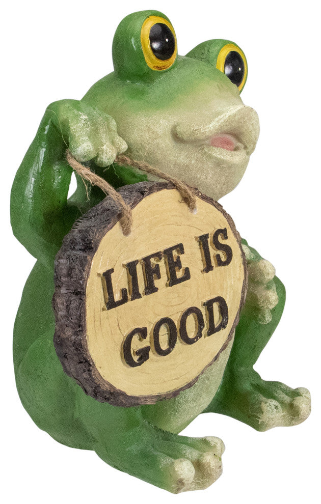 9" Green ''Life is Good'' Frog Outdoor Garden Statue