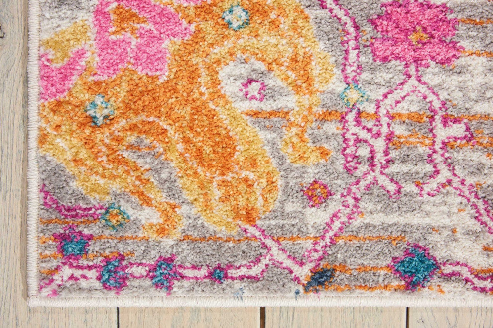 7' X 10' Silver Floral Power Loom Area Rug