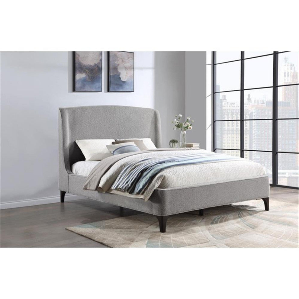 Coaster Mosby Fabric Upholstered Curved Headboard Queen Bed in Light Gray