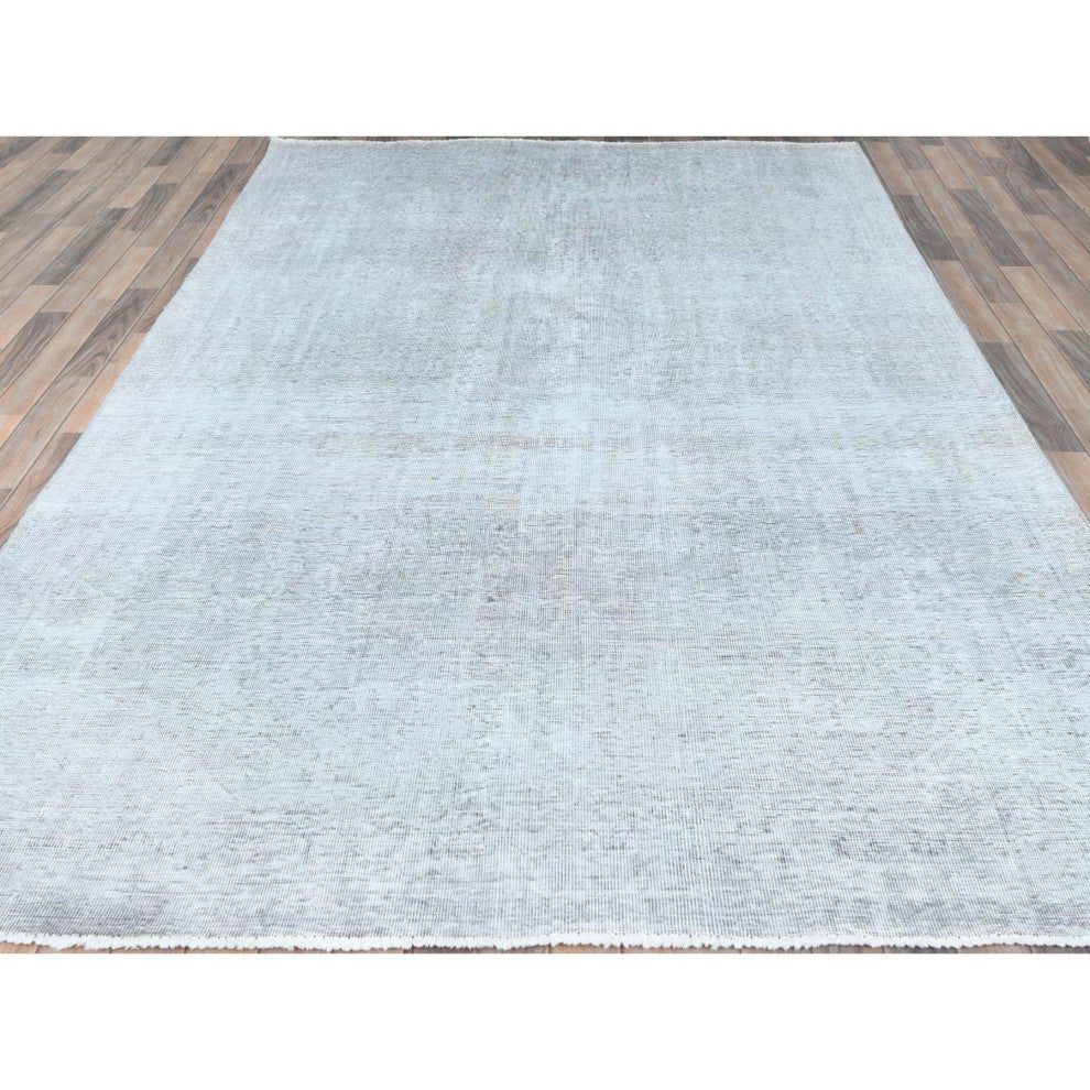 Light Gray, Hand Knotted Vintage Persian Tabriz, Worn Wool Rug, 7'0"x10'2"