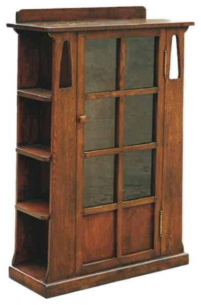Arts and Crafts Mission Oak Bookcase With Cut Outs and Side Shelves