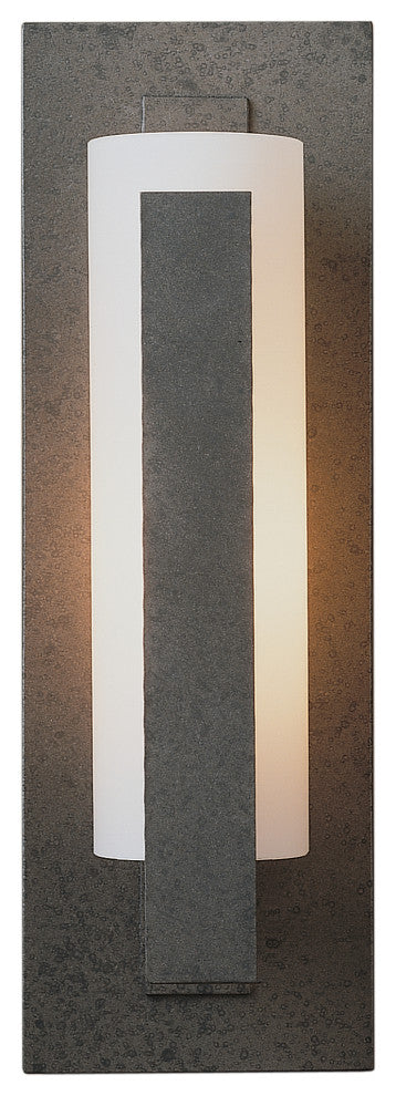 Forged Vertical Bar Sconce, Steel Backplate, Natural Iron Finish, Opal Glass