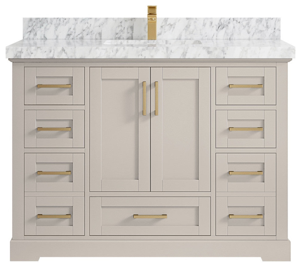 Boston 48" Single Sink Bath Vanity in Fine Grain 2" Carrara Marble