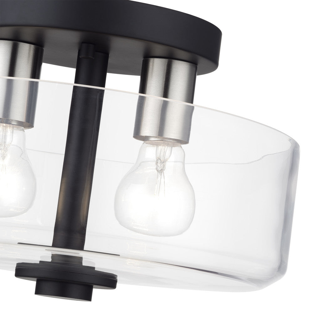 Whitworth 2 Light Black Medium Semi-Flush with Clear Glass