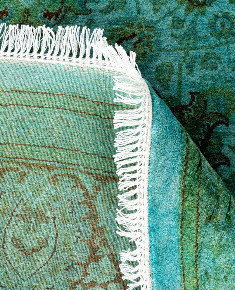 Overdyed One-of-a-Kind Hand-Knotted Area Rug Green, 7' 1" x 7' 1"