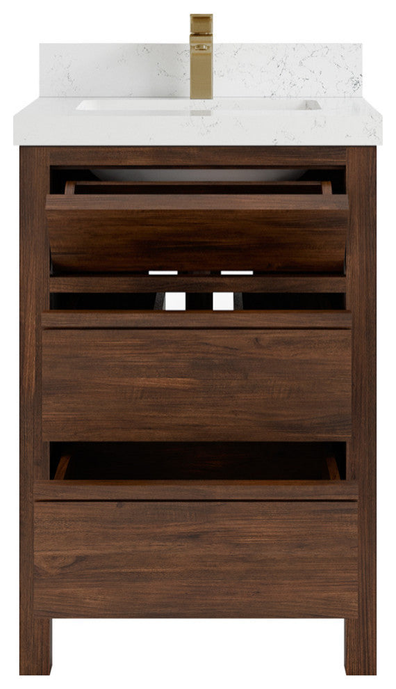 Elizabeth 24 Single Sink Bath Vanity in Dark Walnut Teak 2" Empira Quartz
