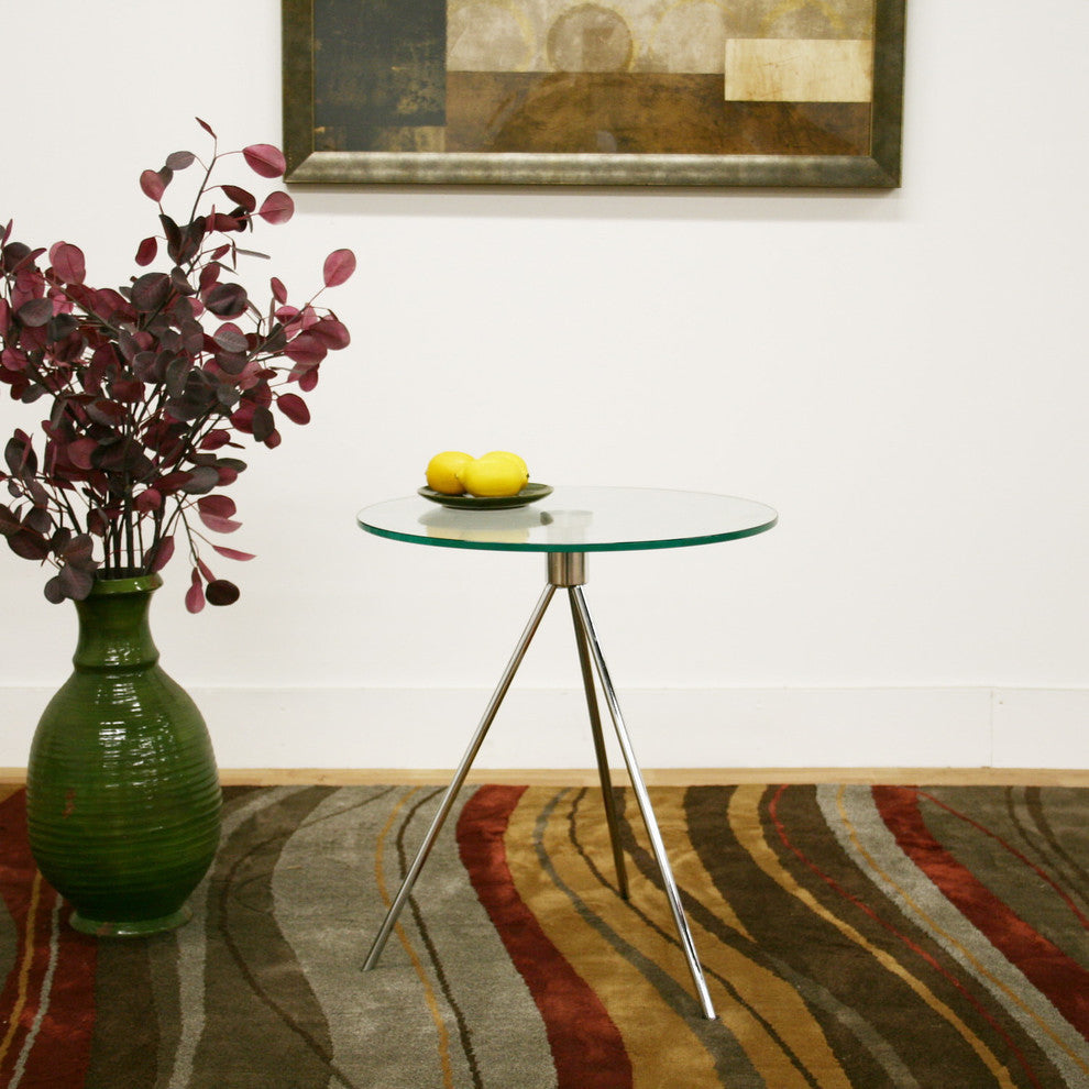 Triplet Round Glass Top End Table With Tripod Base
