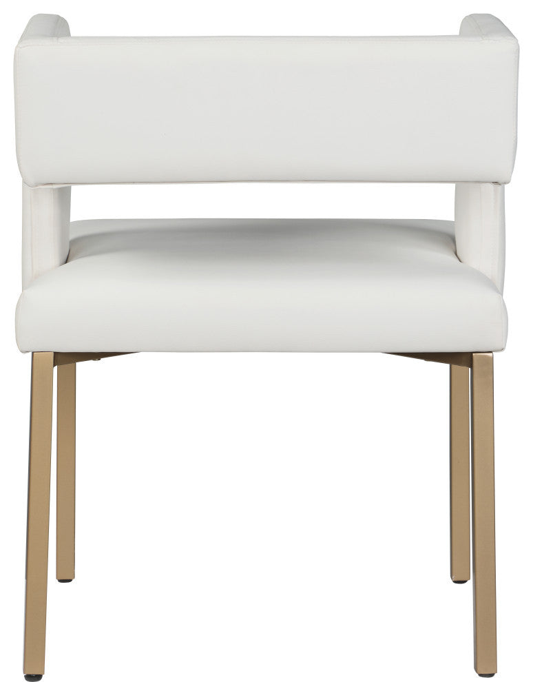 The Caleb Dining Chair, White and Brushed Gold, Faux Leather and Iron, Set of 2